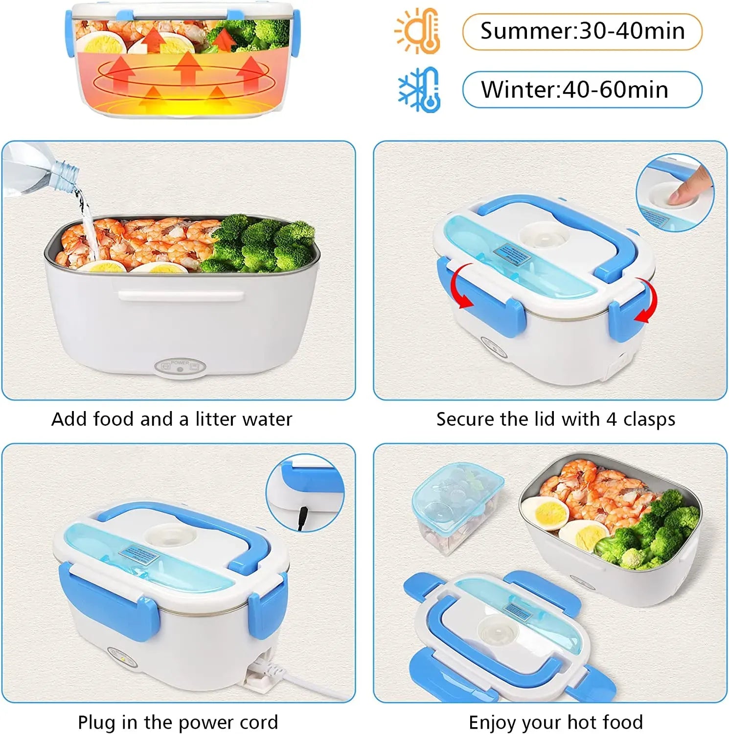 Waterproof Portable Electric Heating Lunch Box for Car & Office | Leakproof Food Warmer with Stainless Steel Container for Travel & Home Use