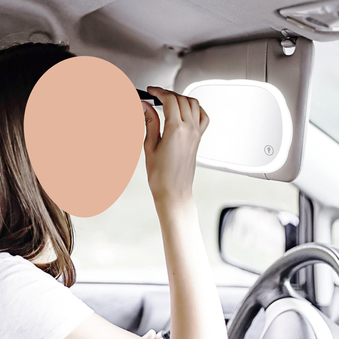 Extra Large Car Mirror with LED Lights – Portable Makeup Mirror for Perfect Touch-Ups On the Go Rechargable